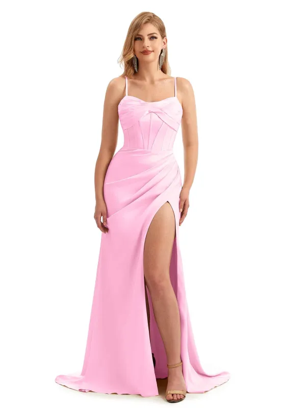 Stretch Satin Spaghetti Straps Summer Bridesmaid Dresses sold by ChicSew