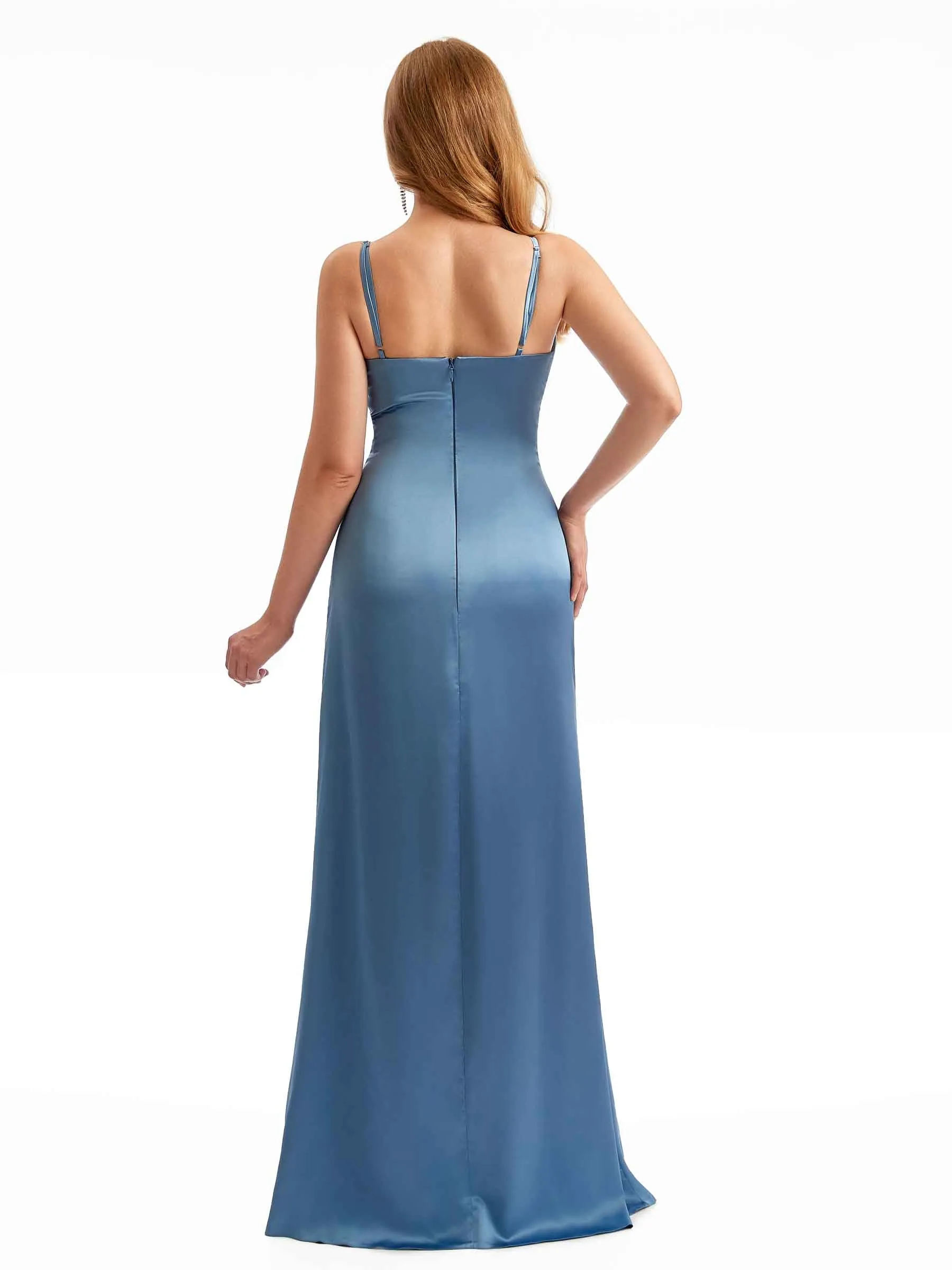 Simple Side Slit Spring Satin Mermaid Bridesmaid Dresses sold by ChicSew product image thumbnail 5