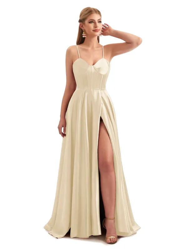 Spring A-Line Formal Satin Long Bridesmaid Dresses sold by ChicSew