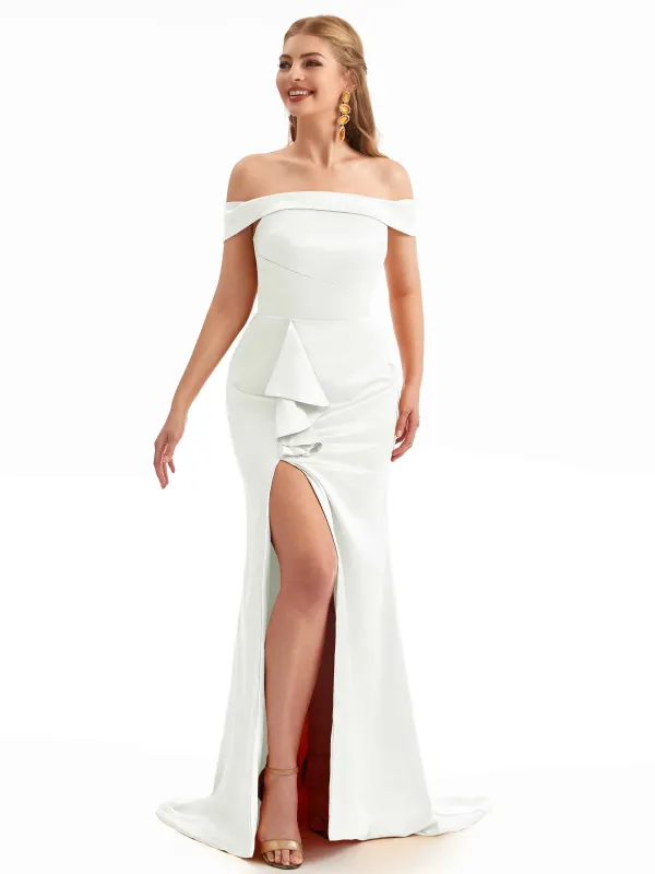 Off The Shoulder Spring Satin Silky Bridesmaid Dresses sold by ChicSew