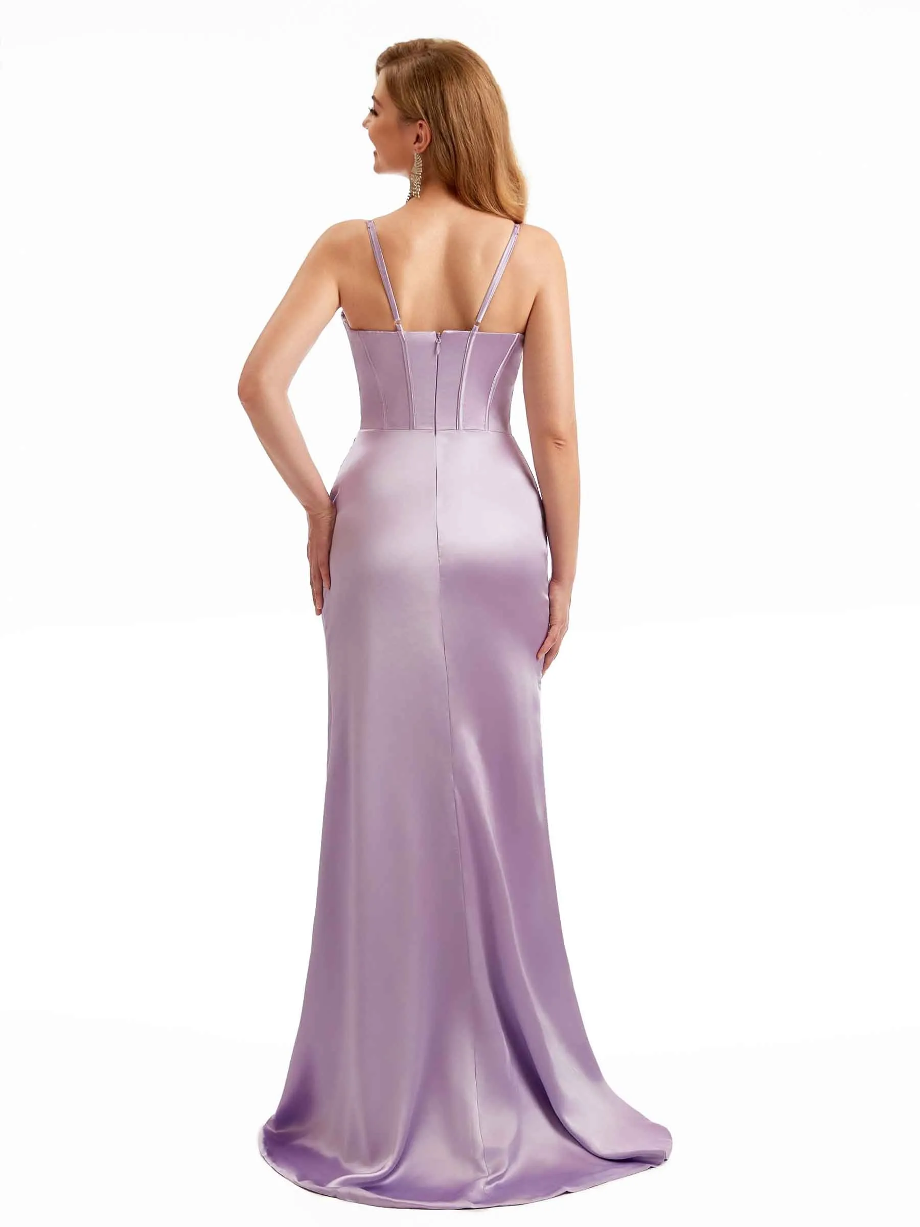 Spring Satin Spaghetti Straps Side Split Bridesmaid Dresses sold by ChicSew product image thumbnail 3