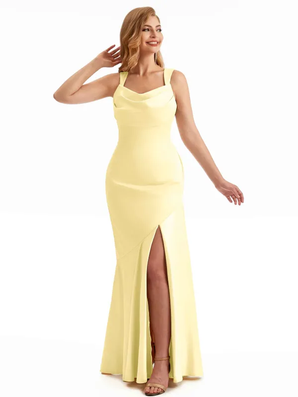 Side Slit Straps Spring Satin Bridesmaid Dresses sold by ChicSew