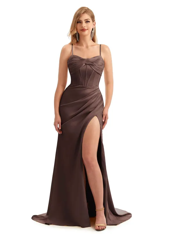 Stretch Satin Spaghetti Straps Fall Bridesmaid Dresses sold by ChicSew