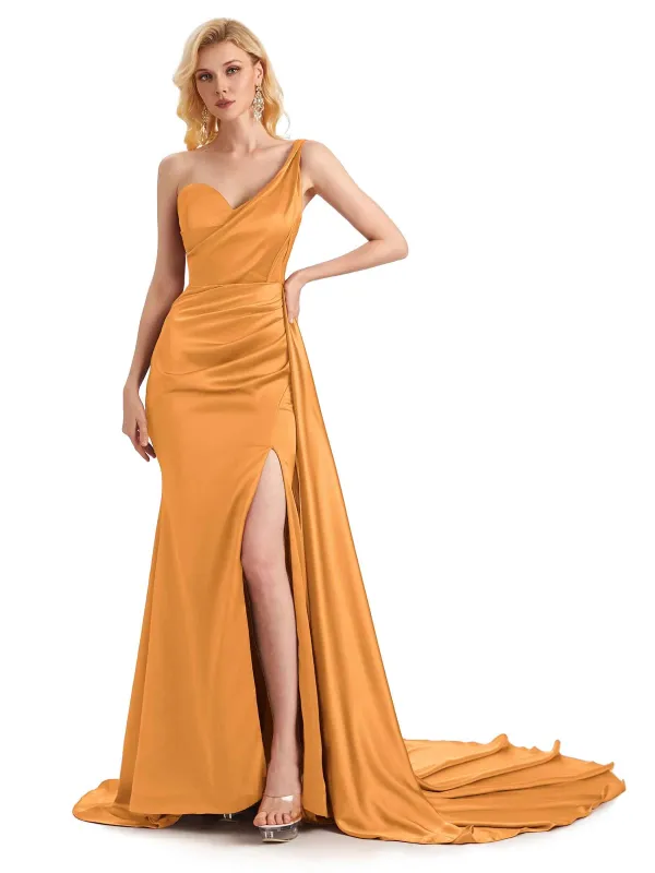 Long Fall Side Slit Satin Bridesmaid Dresses sold by ChicSew