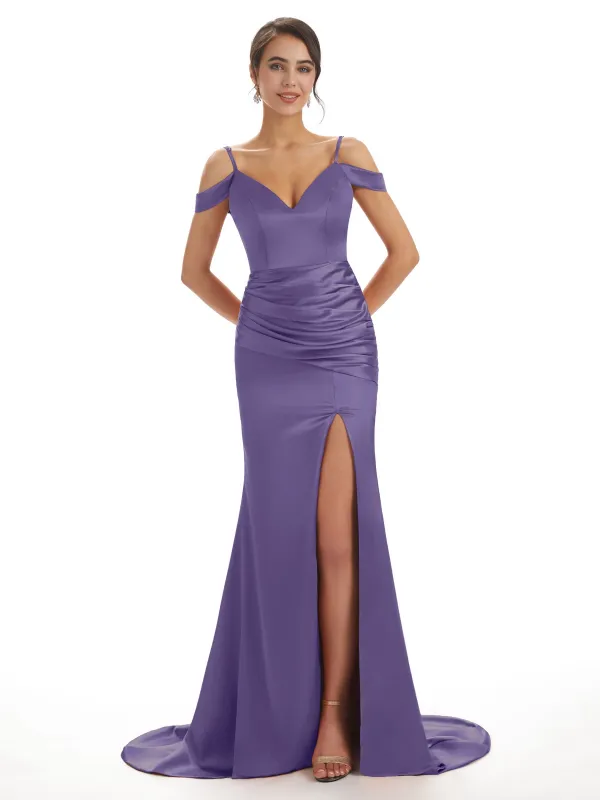 Fall Off The Shoulder Satin Mermaid Bridesmaid Dresses sold by ChicSew