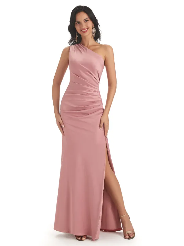 Side Slit Fall Mermaid Satin Maxi Bridesmaid Dresses sold by ChicSew