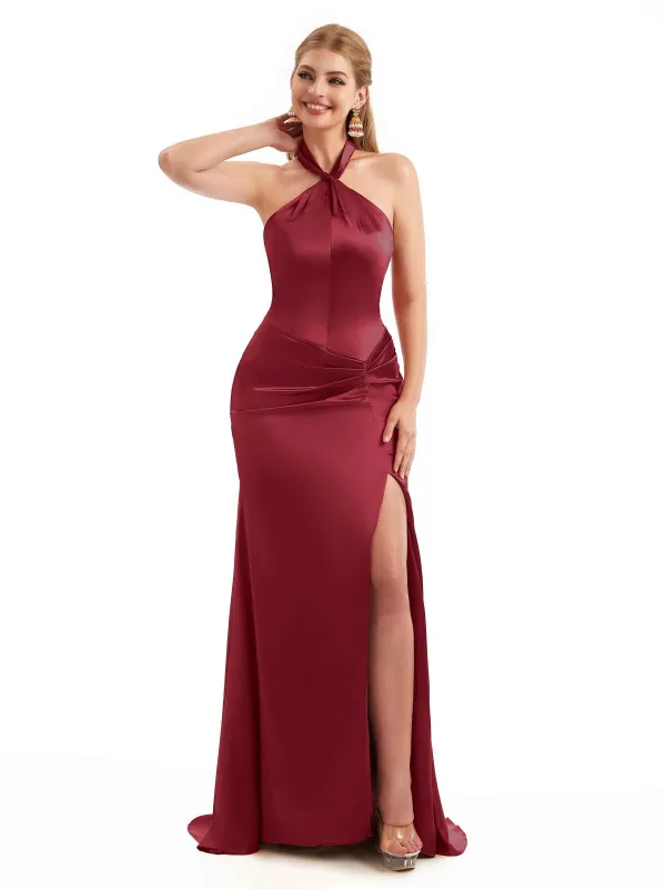Sexy Fall Silky Halter Mermaid Satin Bridesmaid Dresses sold by ChicSew