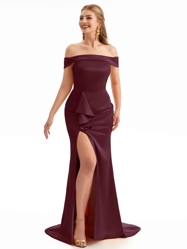 Off The Shoulder Fall Satin Silky Bridesmaid Dresses sold by ChicSew