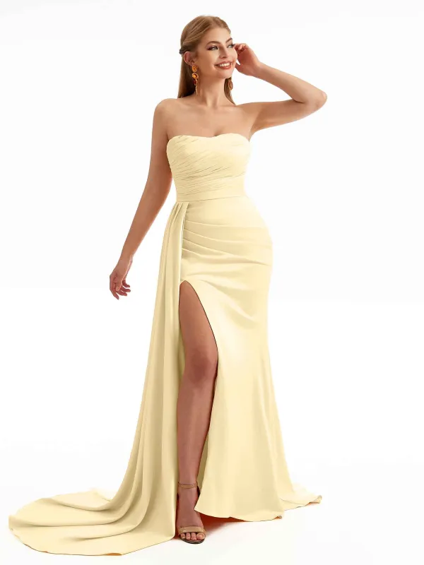 Sweetheart Sexy Champagne Satin Mermaid Bridesmaid Dresses sold by ChicSew