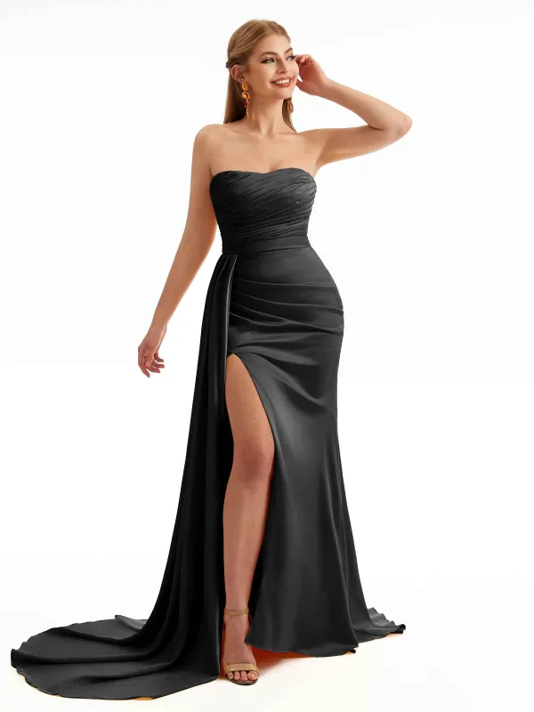 Sweetheart Sexy Black Satin Mermaid Bridesmaid Dresses sold by ChicSew