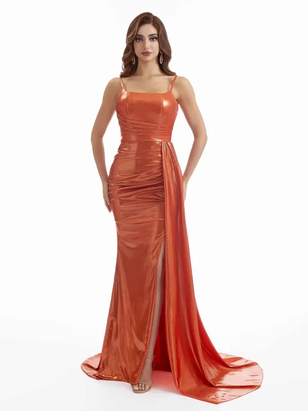 Sexy Mermaid Women's Ruched Foil Metallic Long Dresses Online sold by ChicSew