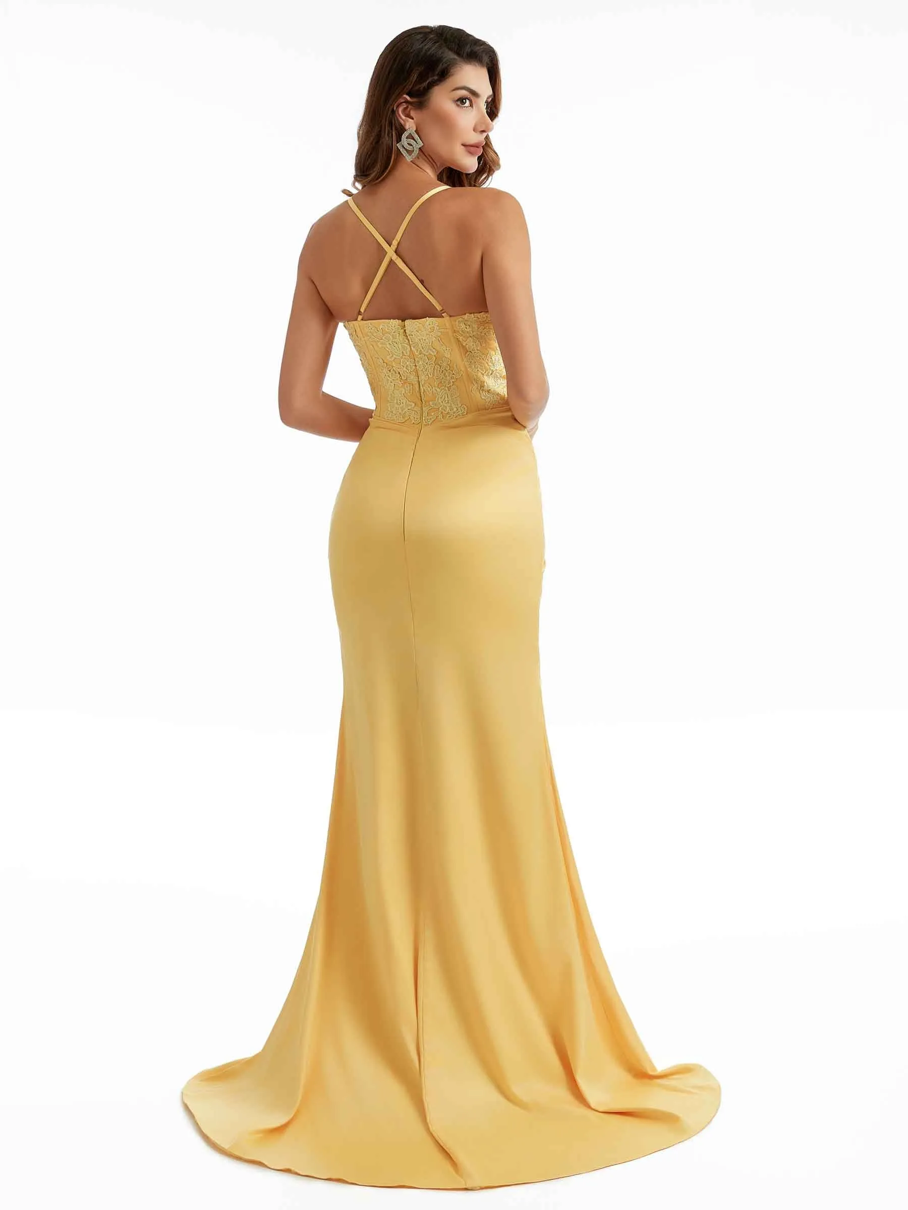 Sexy Side Split Stretchy Satin Lace Top Trendy Maxi Mermaid Bridesmaid Dresses Online sold by ChicSew product image thumbnail 3