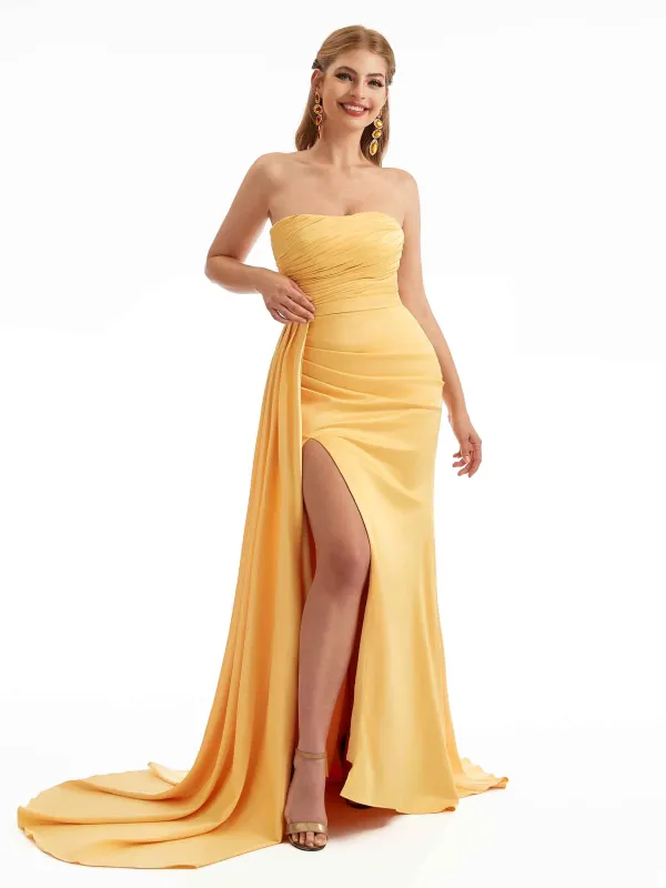 Sweetheart Sexy Side Slit Silky Satin Mermaid Chic Bridesmaid Dresses Online sold by ChicSew