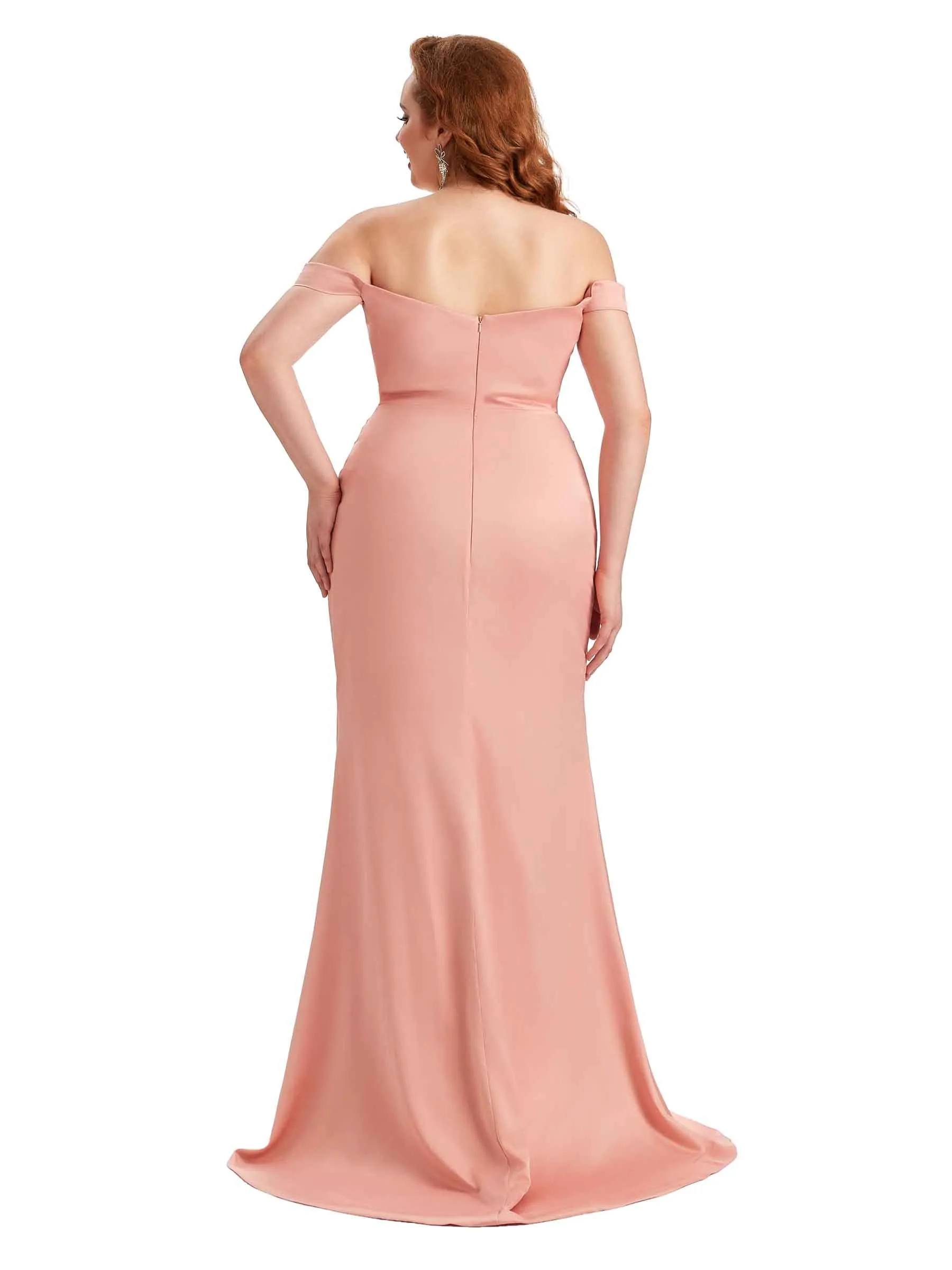 Plus Size Sexy Mermaid Off The Shoulder Side Slit Soft Satin Long Wedding Party Dresses sold by ChicSew product image thumbnail 5