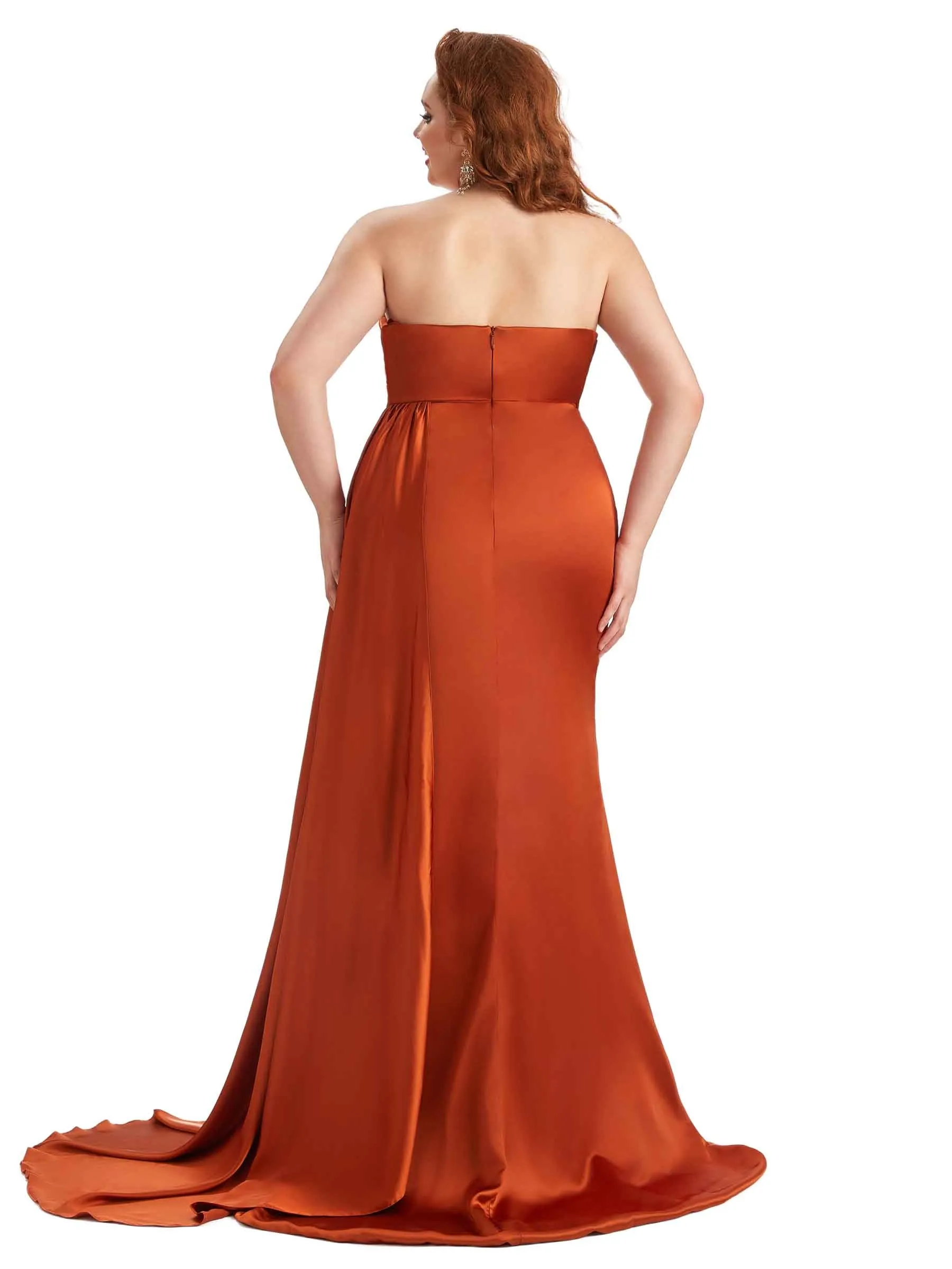 Sexy V-neck Side Slit Mermaid Soft Satin Long Plus Size Bridesmaid Gowns sold by ChicSew product image thumbnail 3
