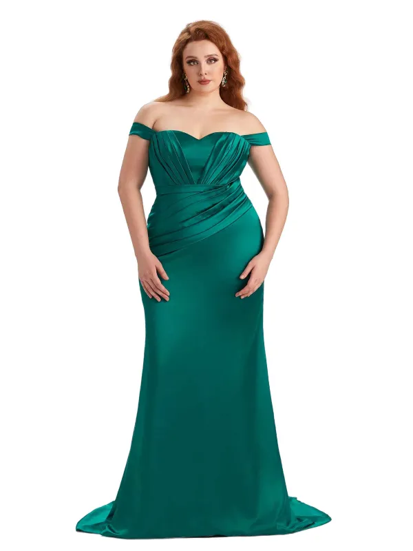 Plus Size Sexy Mermaid Off The Shoulder Sweetheart Soft Satin Long Maid of Honor Dresses sold by ChicSew