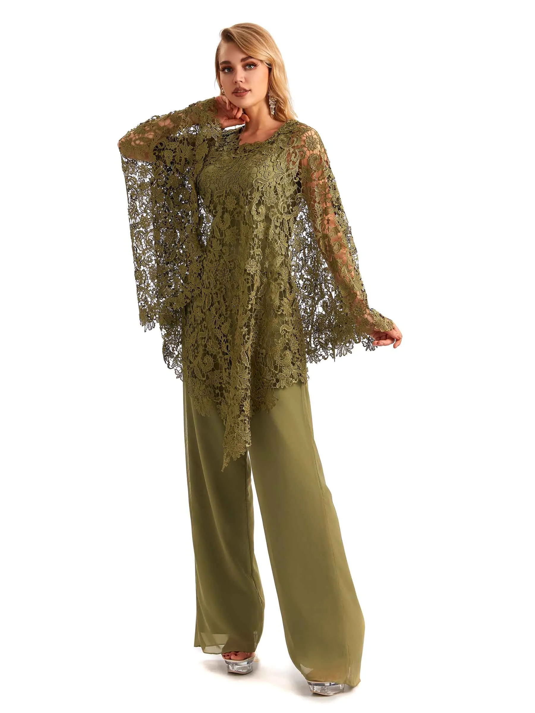 Elegant Chiffon Scoop Mother Of The Bride Pant Suit With Lace Jacket sold by ChicSew product image thumbnail 5