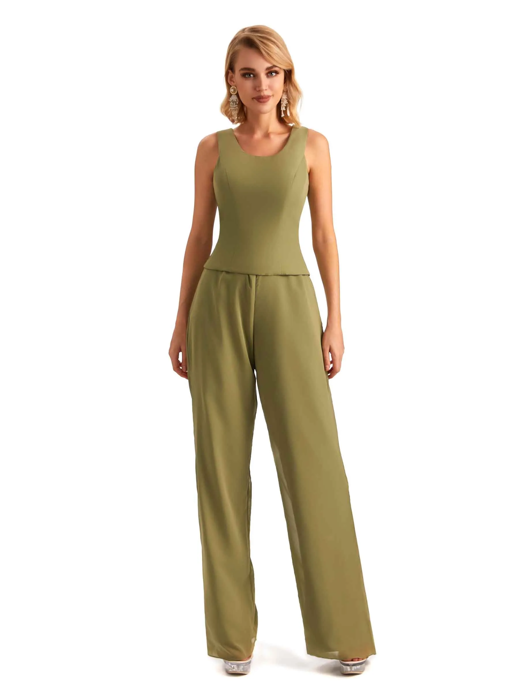 Elegant Chiffon Scoop Mother Of The Bride Pant Suit With Lace Jacket sold by ChicSew product image thumbnail 4