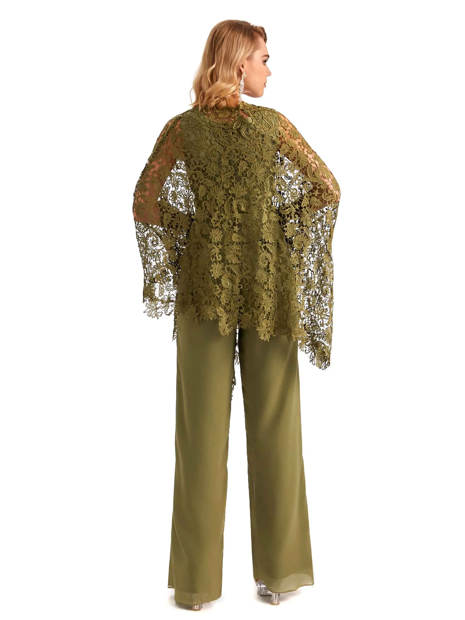 Elegant Chiffon Scoop Mother Of The Bride Pant Suit With Lace Jacket sold by ChicSew product image thumbnail 3