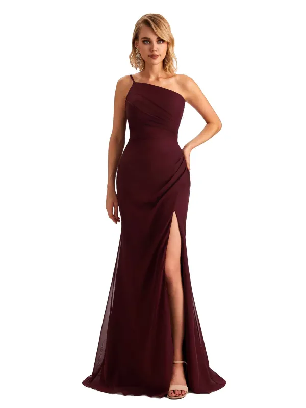Elegant Side Slit Chiffon One Shoulder Mermaid Long Mother of the Brides Dresses made by ChicSew