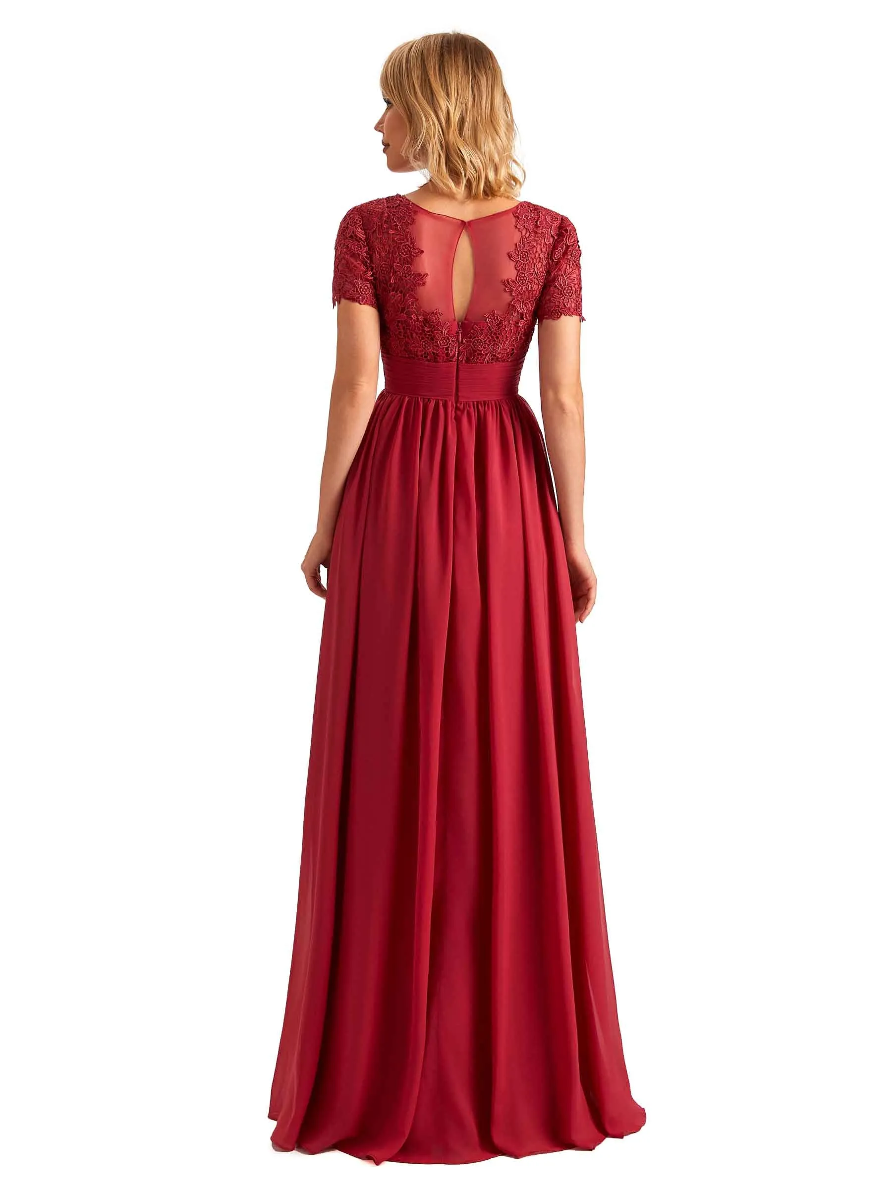 Elegant Side Slit Chiffon Short Sleeves Lace Long Mother of the Brides Dresses sold by ChicSew product image thumbnail 3