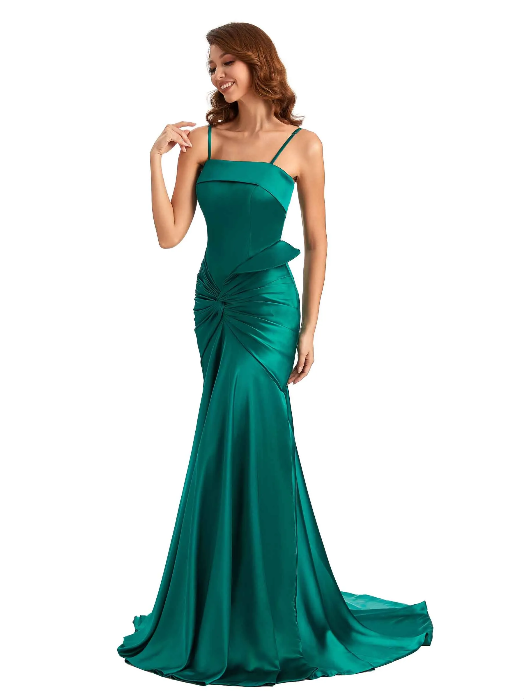 Sexy Mermaid Spaghetti Straps Silky Satin Unique Long Bridesmaid Dress For Wedding sold by ChicSew product image thumbnail 3