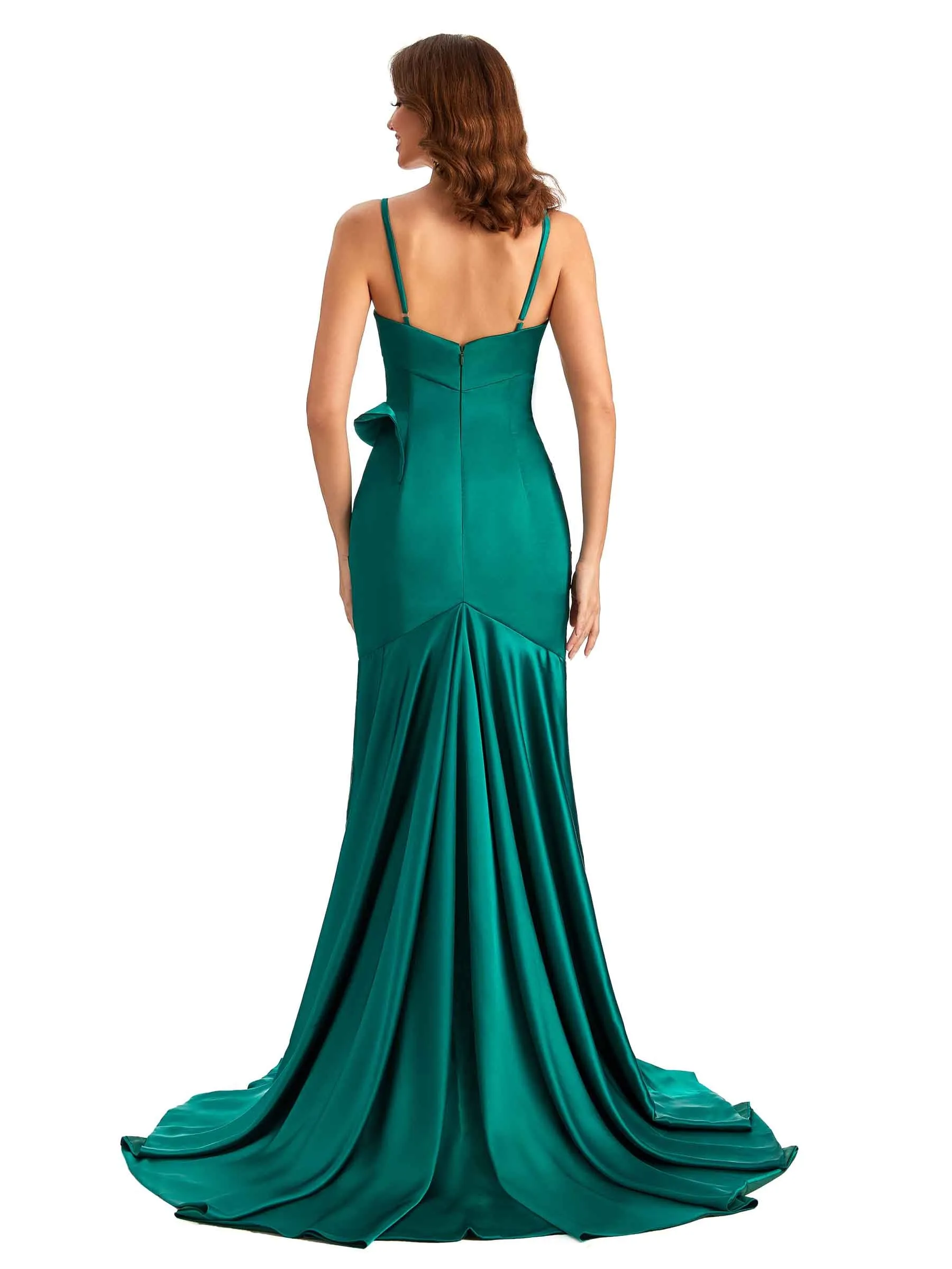 Sexy Mermaid Spaghetti Straps Silky Satin Unique Long Bridesmaid Dress For Wedding sold by ChicSew product image thumbnail 5