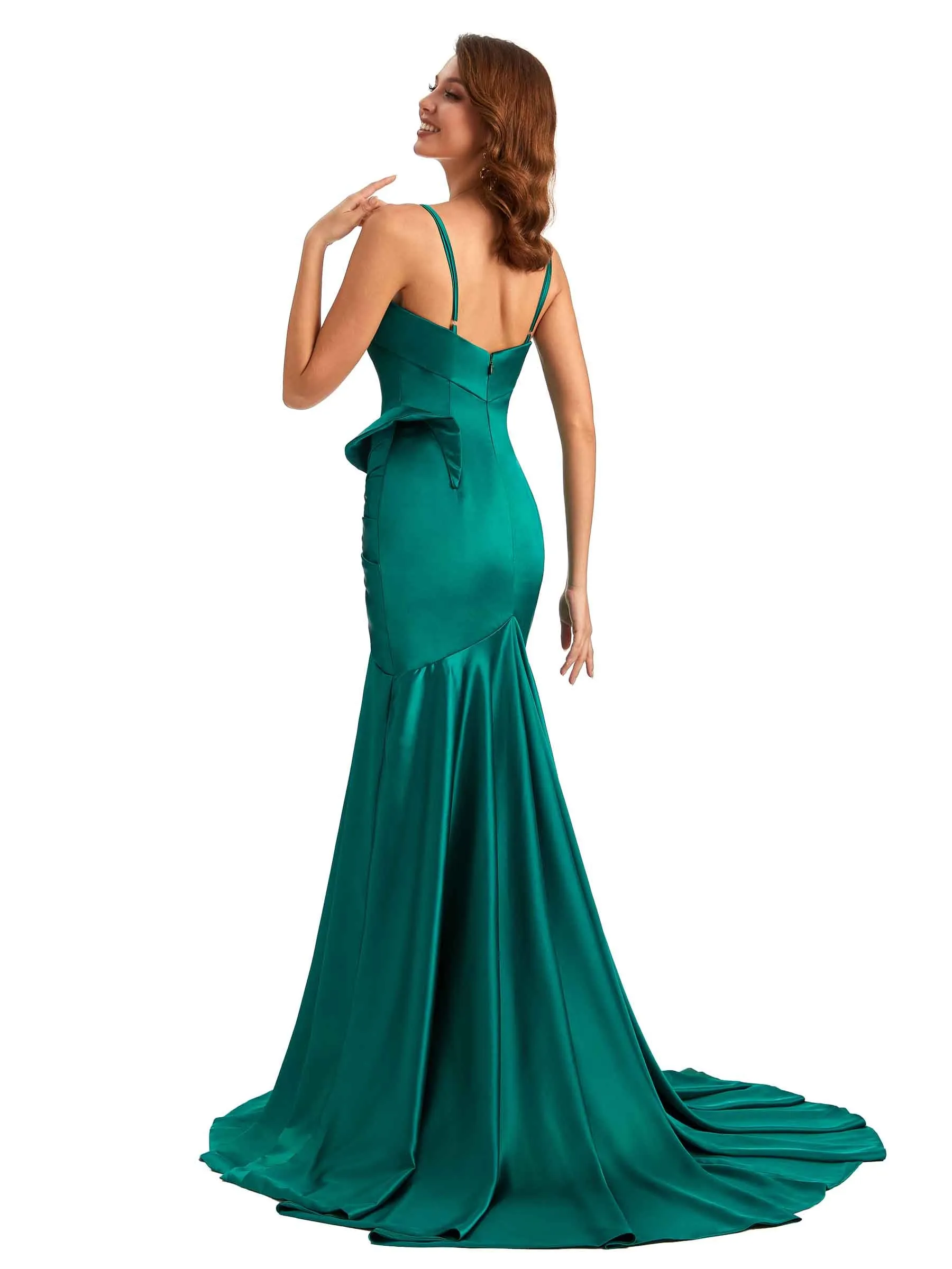 Sexy Mermaid Spaghetti Straps Silky Satin Unique Long Bridesmaid Dress For Wedding sold by ChicSew product image thumbnail 4