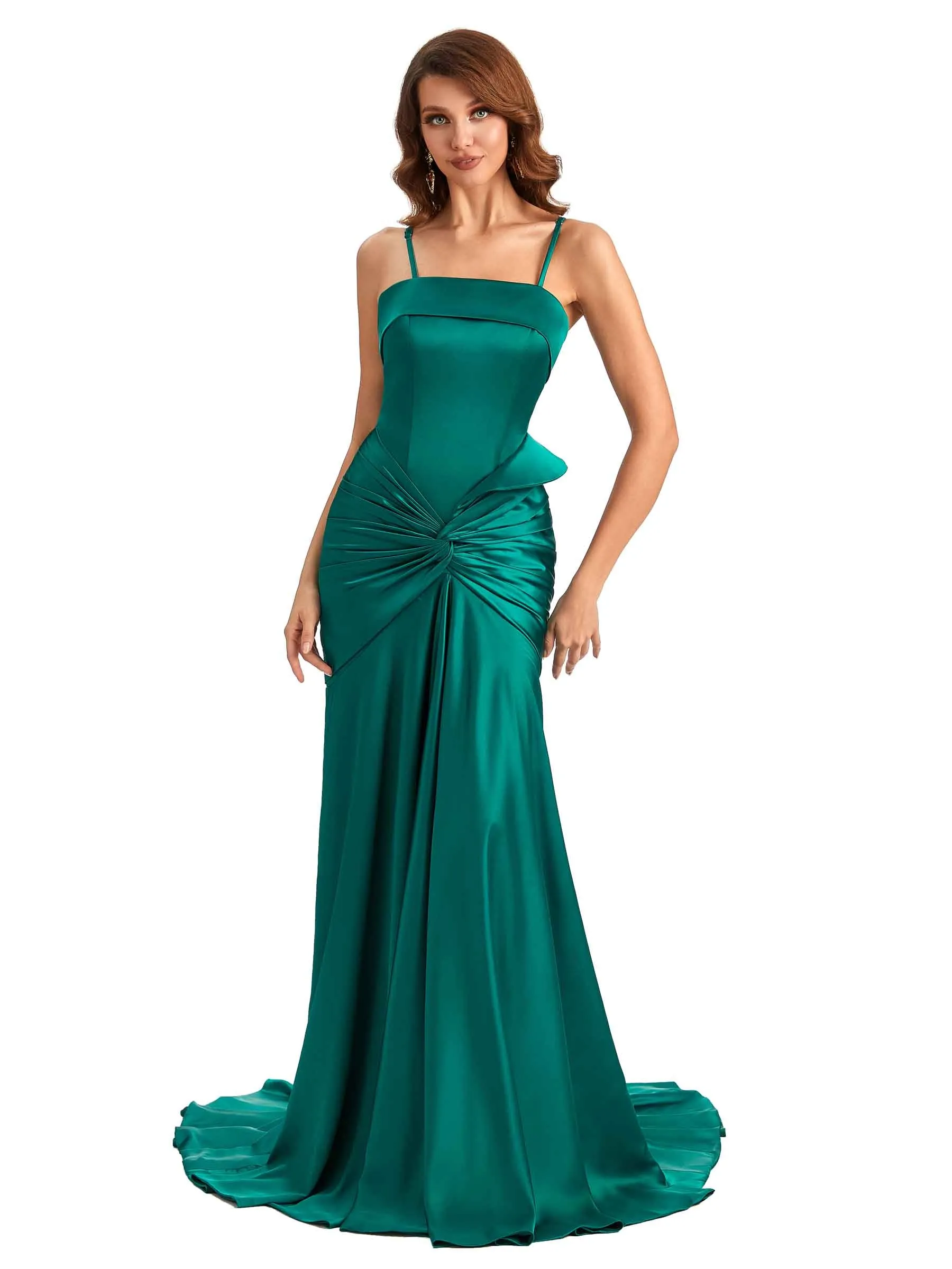 Sexy Mermaid Spaghetti Straps Silky Satin Unique Long Bridesmaid Dress For Wedding sold by ChicSew