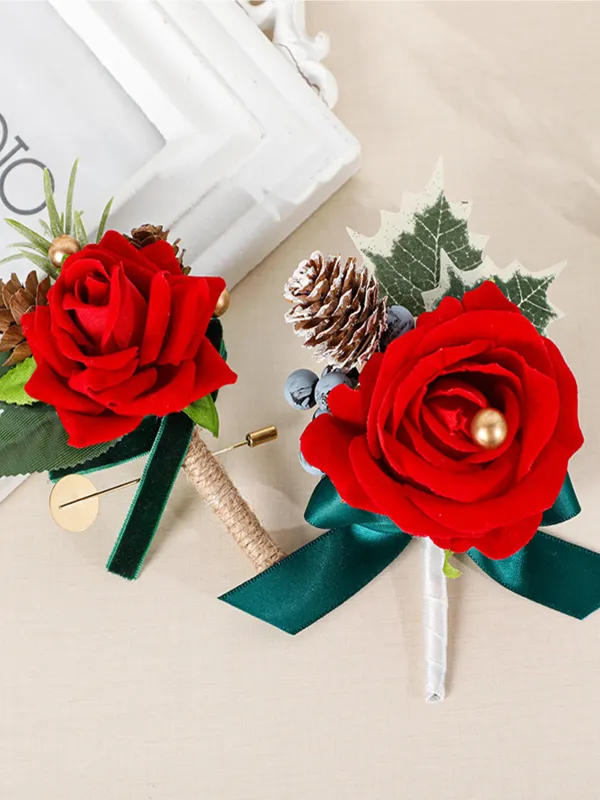 New Creative Style Christmas Wedding Boutonniere Red Flower Christmas Decoration Men Boutonniere, CG6735 sold by ChicSew