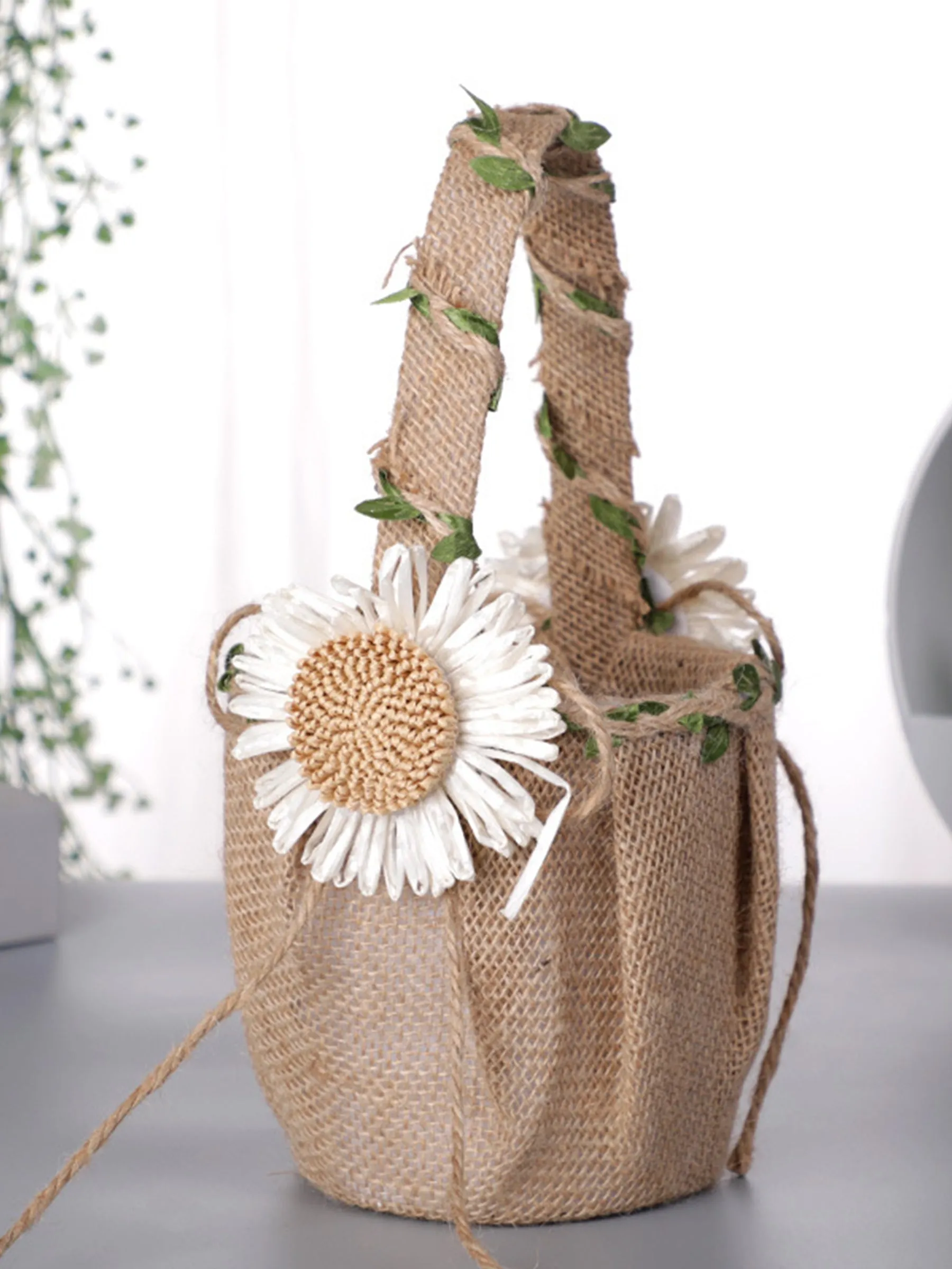 Retro Cotton Linen Flower Basket Flower Basket Rattan Daisy Decoration, HL-5722 sold by ChicSew