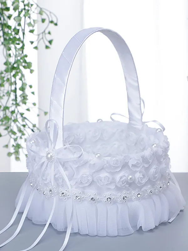 White Lace Portable Flower Basket , HL-5741 sold by ChicSew