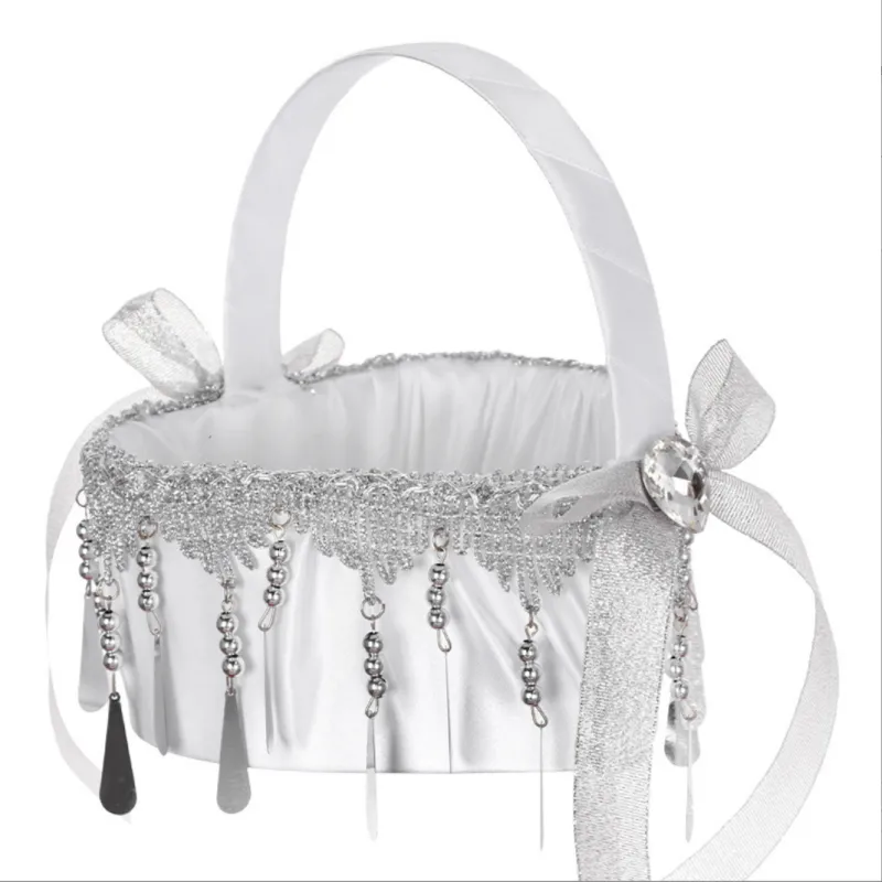 Heart Shape Gold and Silver Tassel Lace Flower Basket, HL-5819 sold by ChicSew