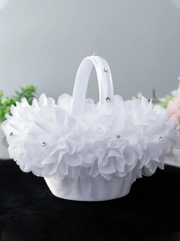 Bride And Bridesmaid Flower Basket Portable White Petals Simple Flower Basket, HL-5726 sold by ChicSew