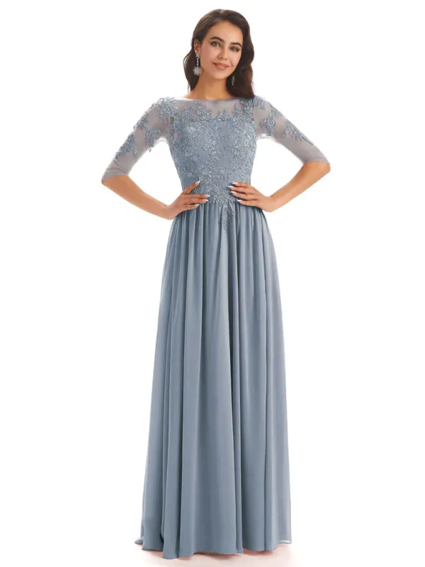 Lace Chiffon Half Sleeves Floor-Length A-Line Mother Of The Groom Dresses In Stock sold by ChicSew