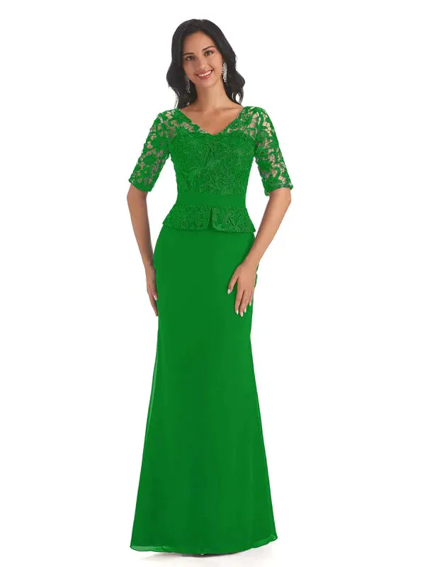 Elegant V-neck Mermaid Lace Chiffon Mother of The Bride Dresses In Stock sold by ChicSew