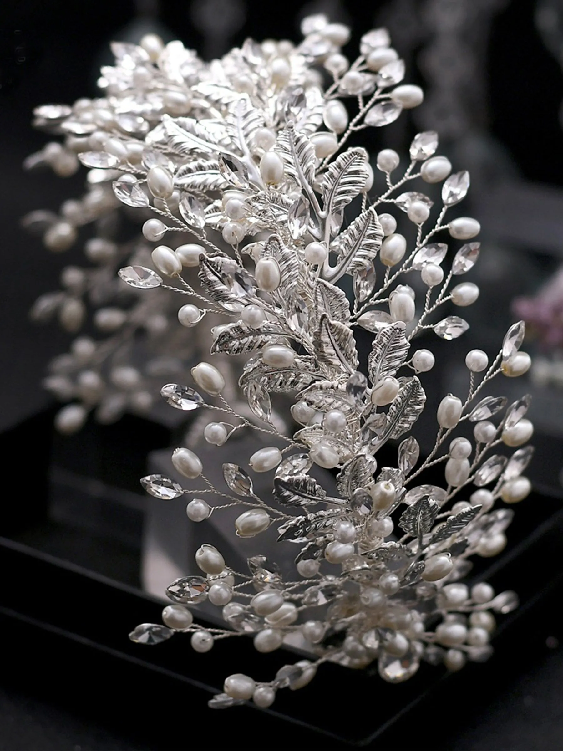 Elegant Handmade Wide Brimmed Rhinestone Pearl Leaf Headwear Accessories for Women, HP322 sold by ChicSew product image thumbnail 4