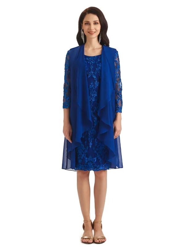 Elegant Lace Long Sleeves Knee Length Short Mother Of The Bride Dresses With Jacket sold by ChicSew