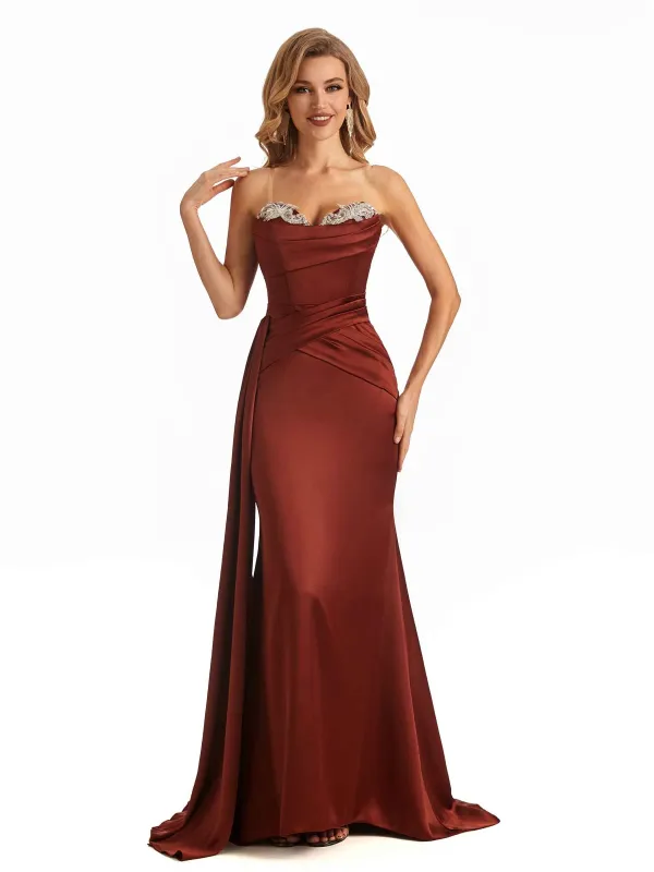 Elegent Soft Satin Sweetheart Lace Long Mermaid Wedding Bridesmaid Dresses sold by ChicSew