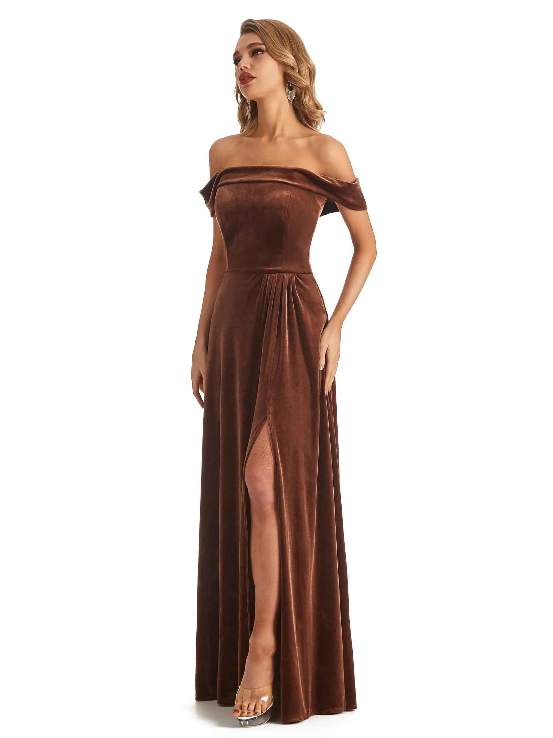 Elegant Mermaid Off The Shoulder Velvet Long Maid of Honor Dresses sold by ChicSew product image thumbnail 4