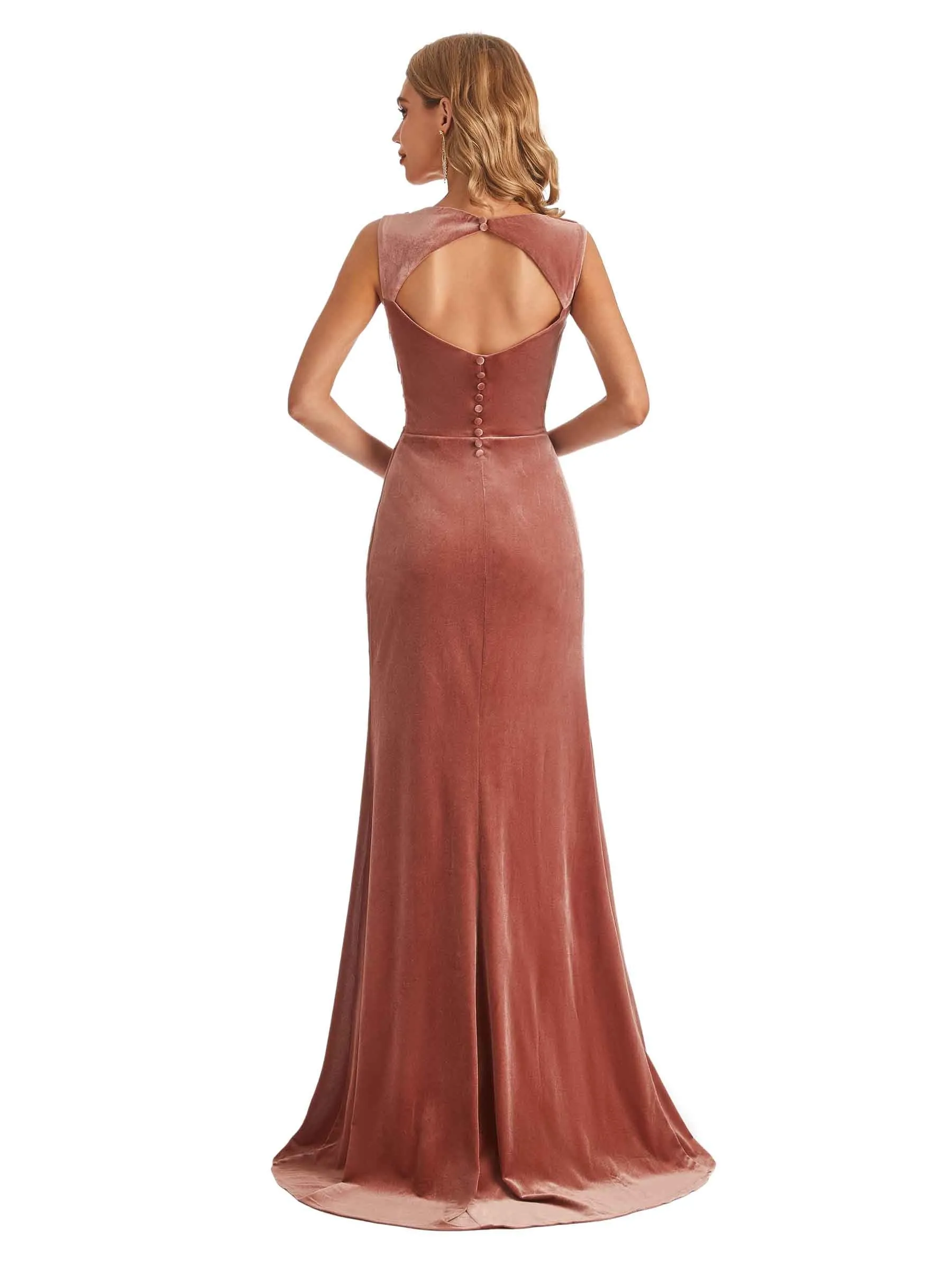 Sexy Open Back Mermaid Cowl Velvet Long Bridesmaid Dresses Online sold by ChicSew product image thumbnail 3