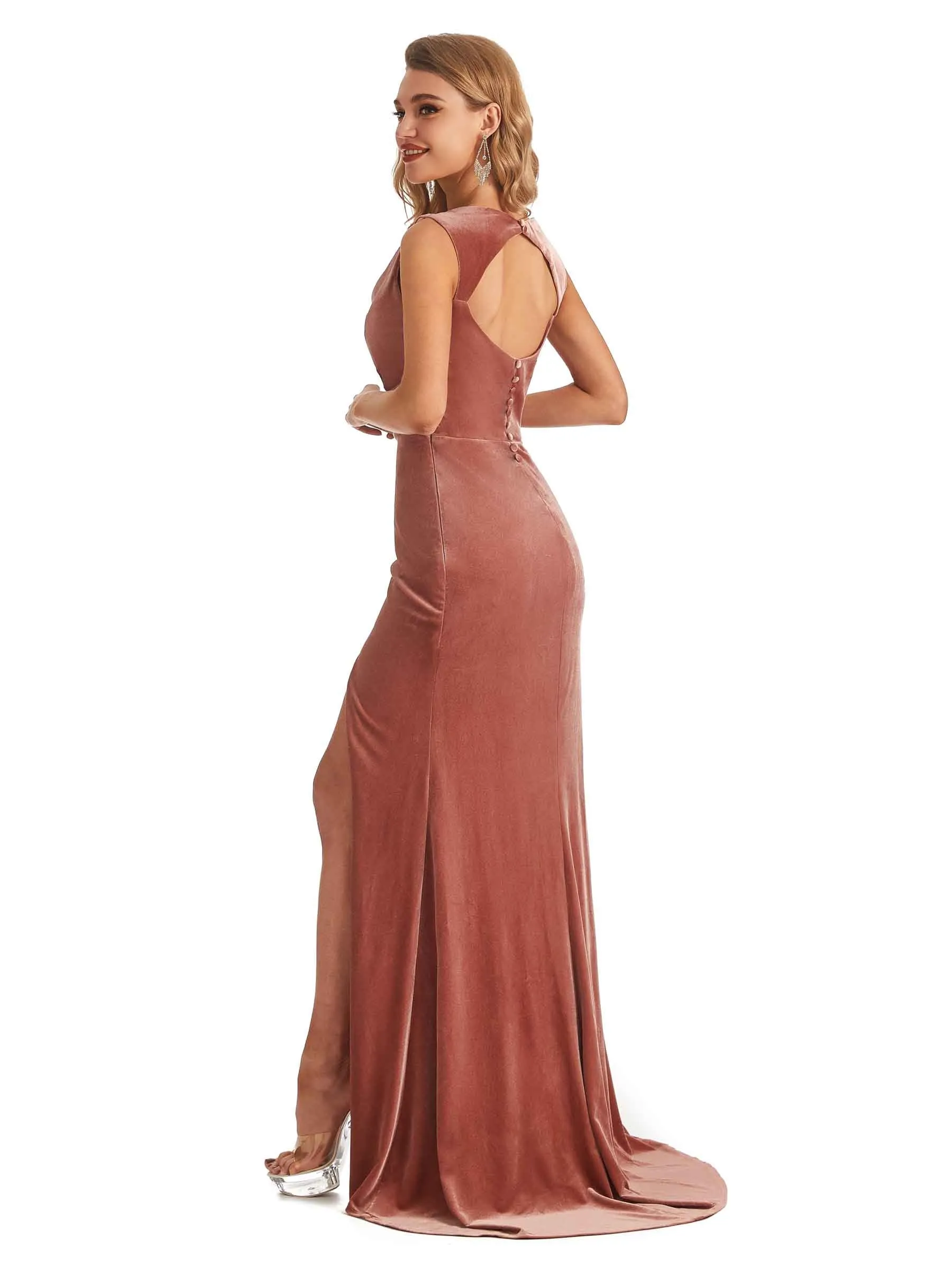 Sexy Open Back Mermaid Cowl Velvet Long Bridesmaid Dresses Online sold by ChicSew product image thumbnail 5