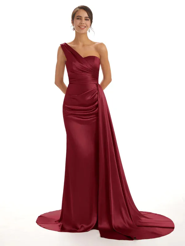 Mismatched Burgundy Sexy Side Slit Mermaid Soft Satin Long Bridesmaid Dresses Online sold by ChicSew product image thumbnail 2