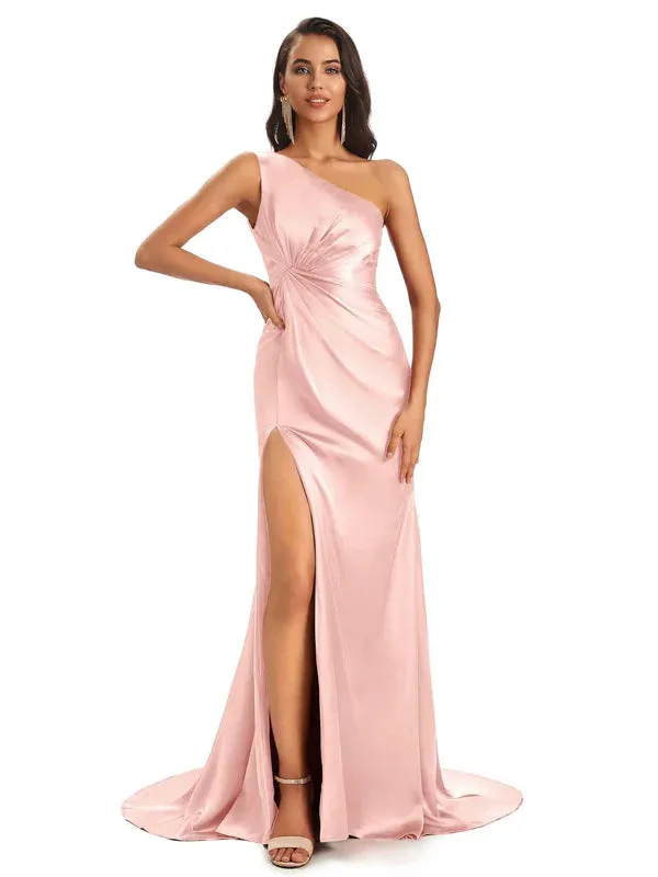 Mismatched Pearl Pink Sexy Side Slit Mermaid Soft Satin Long Bridesmaid Dresses Online sold by ChicSew product image thumbnail 4