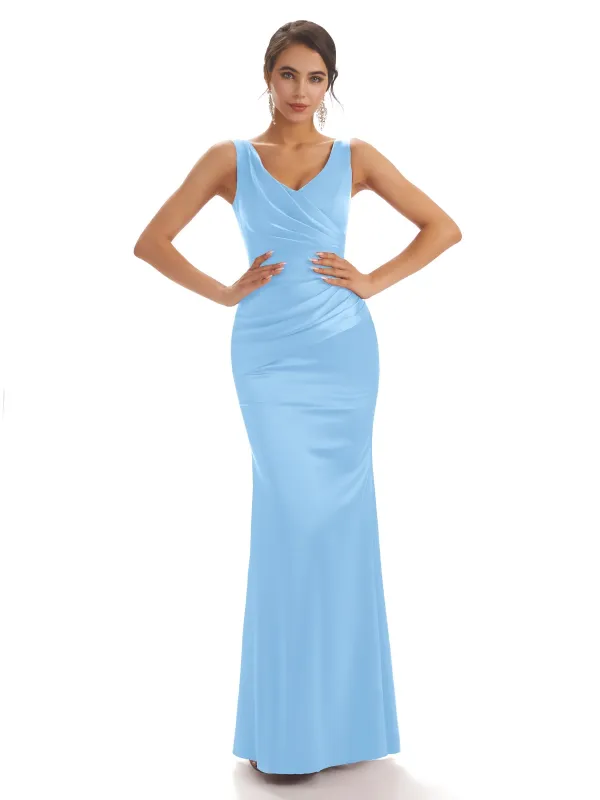 Sexy V-neck Silky Satin Maxi Long Mermaid Formal Prom Dresses Online Sale sold by ChicSew