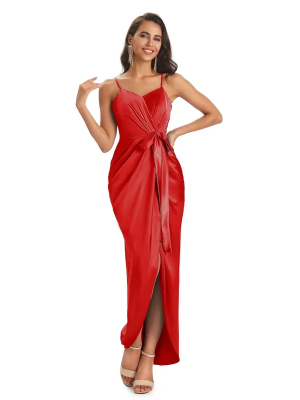 High Low Spaghetti Straps Mermaid Asymmetrical Silky Satin Prom Dresses Sale sold by ChicSew