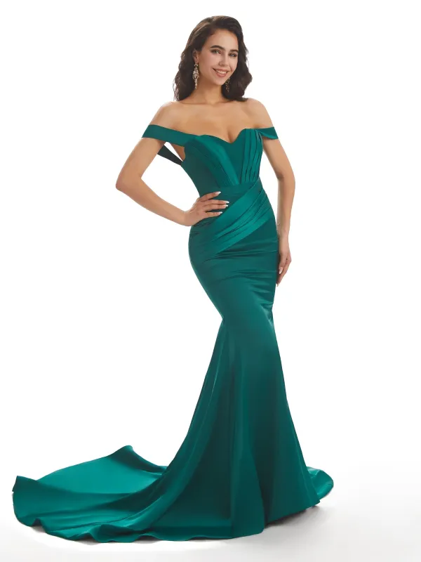 Sexy Mermaid Off The Shoulder Long Unique Satin Maxi Prom Dresses Online Sale sold by ChicSew