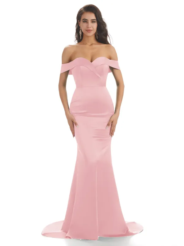 Sexy Off The Shoulder Soft Satin Maxi Long Mermaid Formal Prom Dresses Sale sold by ChicSew