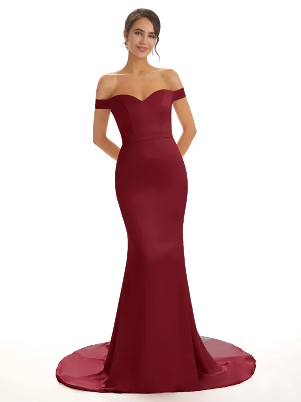 Elegant Mermaid Off The Shoulder Long Maxi Satin Silky Graduation Prom Dresses Sale sold by ChicSew