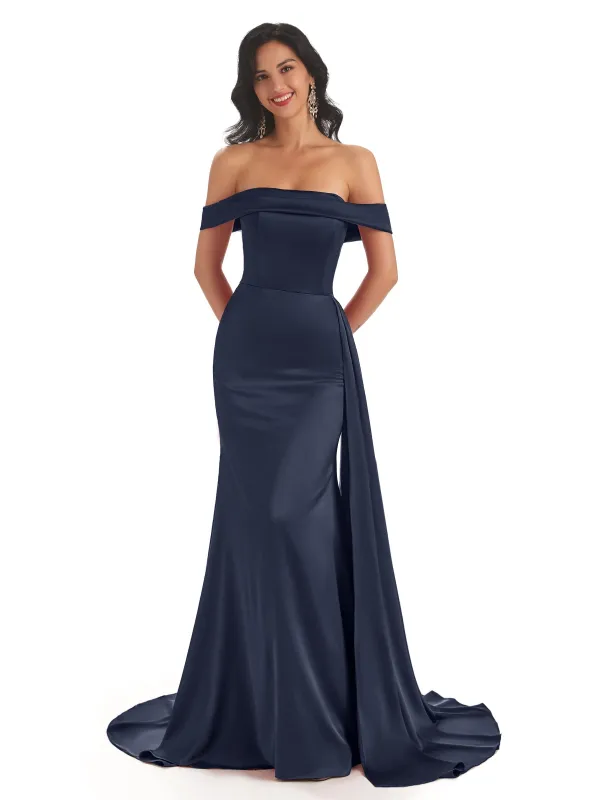 Sexy Off The Shoulder Soft Satin Mermaid Long Formal Prom Dresses Sale made by ChicSew